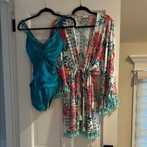 LaBlanca Teal Swimsuit and matching cover-up Set
